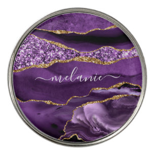Purple Gold Marble Custom Name Golf Ball Marker