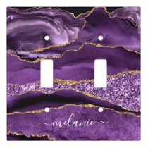 Purple Gold Marble Custom Name Light Switch Cover