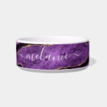 Purple Gold Marble Custom Name Pet Bowl<br><div class="desc">Pet Bowls with Agate Purple Violet Gold Glitter Geode Custom Name Sparkle Marble Personalized Birthday - Anniversary or Wedding Bowl Gift / Suppliest - Add Your Name - Text or Remove - Make Your Special Gift - Resize and move or remove and add text / elements with customization tool. Design...</div>