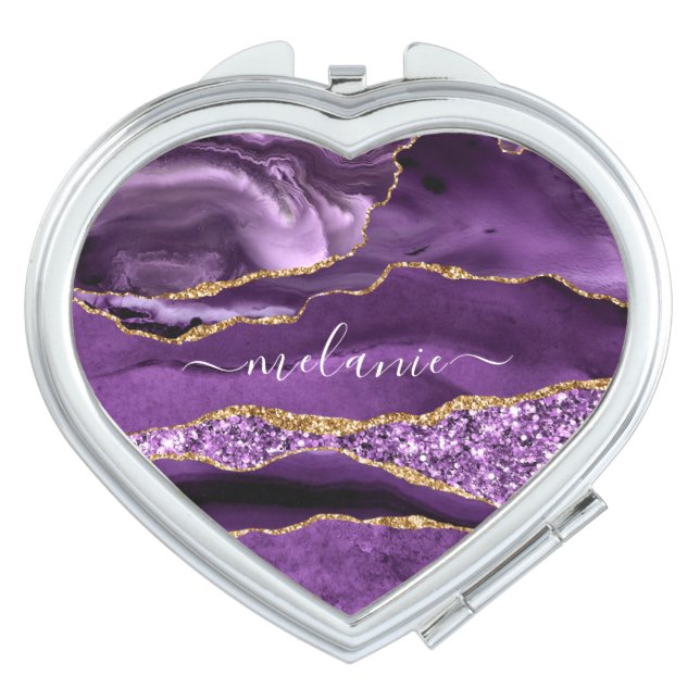 Purple Gold Marble Custom Your Name Compact Mirror (Front)