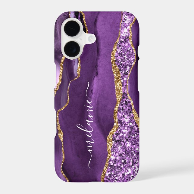 Purple Gold Marble Custom Your Name iPhone Case (Back)