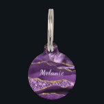 Purple Gold Marble Custom Your Name Pet ID Tag<br><div class="desc">Pet ID Tags with Agate Purple Violet Gold Glitter Geode Custom Name Sparkle Marble Personalized Birthday - Anniversary or Wedding Gift / Suppliest - Add Your Name - Text or Remove - Make Your Special Pet ID Tag Gift - Resize and move or remove and add text / elements with...</div>