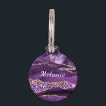 Purple Gold Marble Custom Your Name Pet ID Tag<br><div class="desc">Pet ID Tags with Agate Purple Violet Gold Glitter Geode Custom Name Sparkle Marble Personalized Birthday - Anniversary or Wedding Gift / Suppliest - Add Your Name - Text or Remove - Make Your Special Pet ID Tag Gift - Resize and move or remove and add text / elements with...</div>