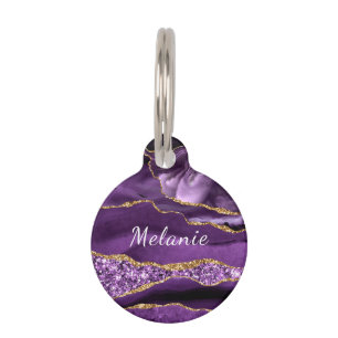 Purple Gold Marble Custom Your Name Pet ID Tag