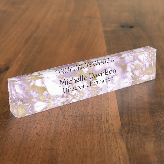Purple & Gold Marble Executive Desk Name Plate (Side)