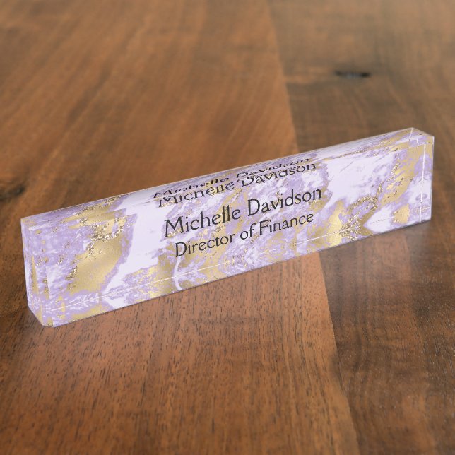 Purple & Gold Marble Executive Desk Name Plate (Side)