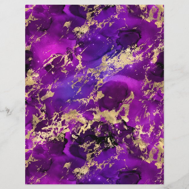 Purple & Gold Marble Galaxy Scrapbook Paper Sheet (Back)