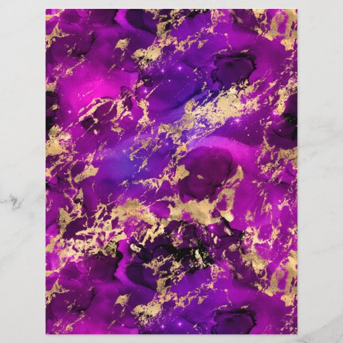 Purple  Gold Marble Galaxy Scrapbook Paper Sheet