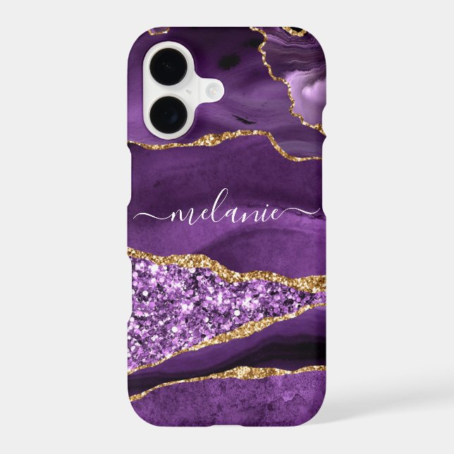 Purple Gold Marble iPhone Case with Custom Name (Back)