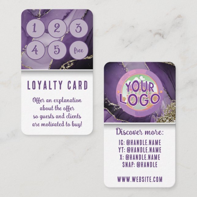 Purple Gold Marble Medical Spa Skincare Beauty Loyalty Card (Front/Back)