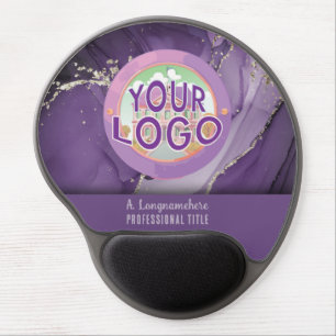 Purple & Gold Marble Office Workspace Logo Gel Mouse Pad