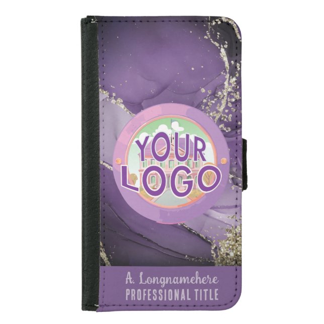 Purple & Gold Marble Office Workspace Logo Samsung Galaxy Wallet Case (Front)