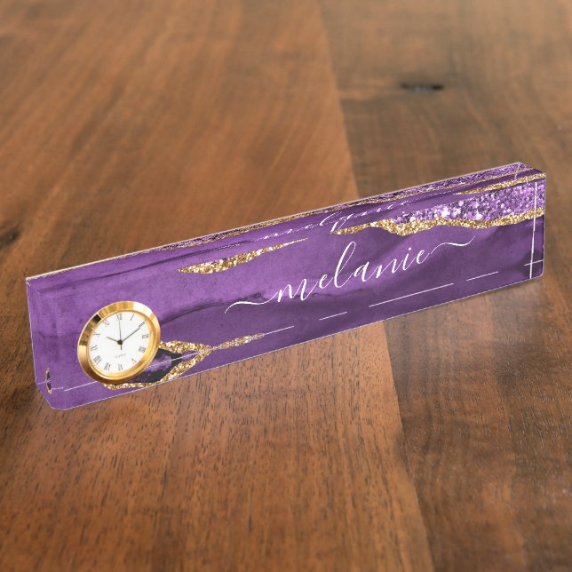 Purple Gold Marble Personalized Desk Name Plate (Side)