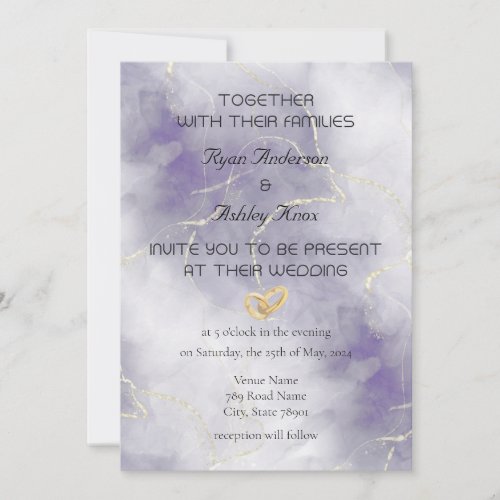 Purple  Gold Marble Texture Wedding Invitation