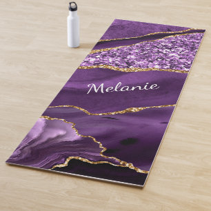 Purple Gold Marble Yoga Mat with Custom Name