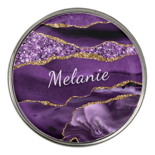 Purple Gold Marble Your Name Gift Golf Ball Marker