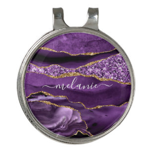 Purple Gold Marble Your Name Golf Hat Clip Marker