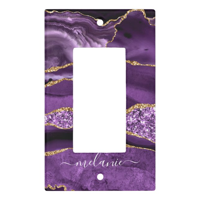 Purple Gold Marble Your Name Light Switch Cover (Front)