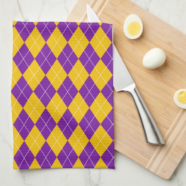 PURPLE GOLD MARDI GRAS DIAMOND PATTERN KITCHEN TOWEL (Quarter Fold)