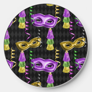 PURPLE & GOLD MARDI GRAS MASKS & STREAMERS WIRELESS CHARGER