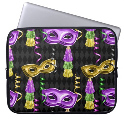 PURPLE  GOLD MARDI GRAS MASKS  TASSELS LAPTOP SLEEVE