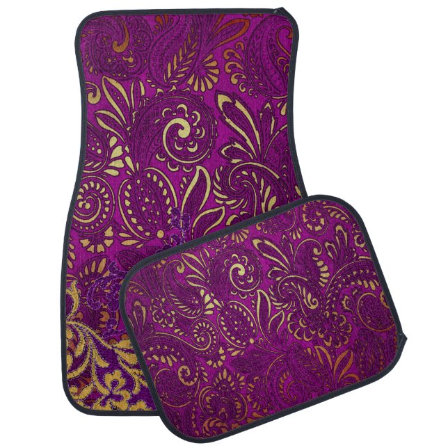 PURPLE & GOLD MARDI GRAS ORNATE PATTERNS CAR FLOOR MAT (Set)
