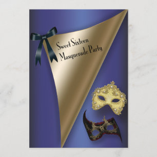 Purple Gold Masks Sweet Sixteen Masquerade Invitation