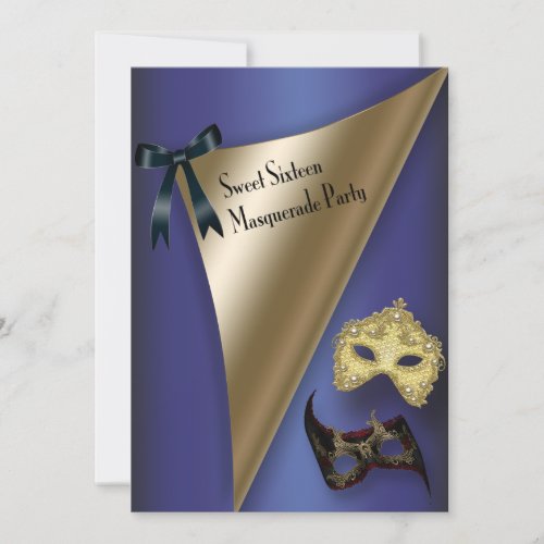 Purple Gold Masks Sweet Sixteen Masquerade Invitation