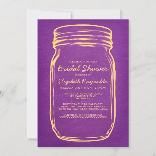 Purple &amp; Gold Mason Jar Bridal Shower Invitations