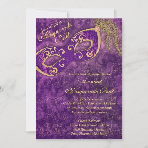 Purple Gold Masquerade Ball Mardi Gras Party Invitation