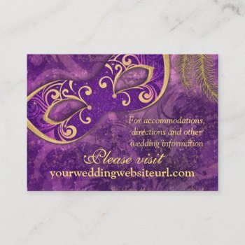 Purple Gold Masquerade Ball Wedding Website Enclosure Card by wasootch at Zazzle