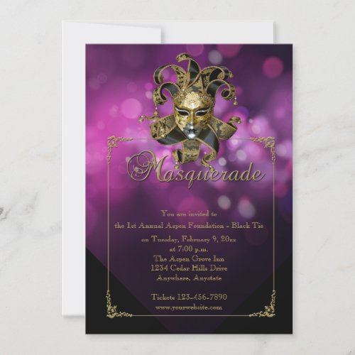 Purple Gold Masquerade Mardi Gras Ball Invitation