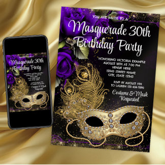 Purple Gold Masquerade Party Invitation