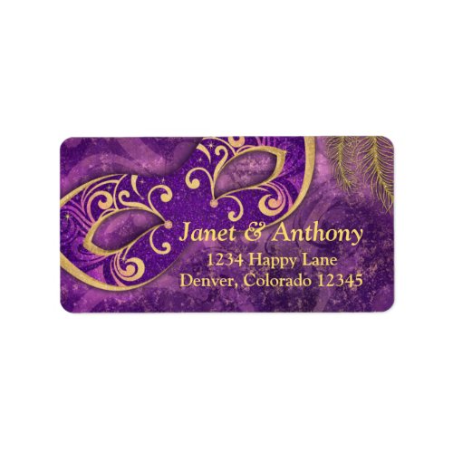 Purple Gold Masquerade Wedding Address Label