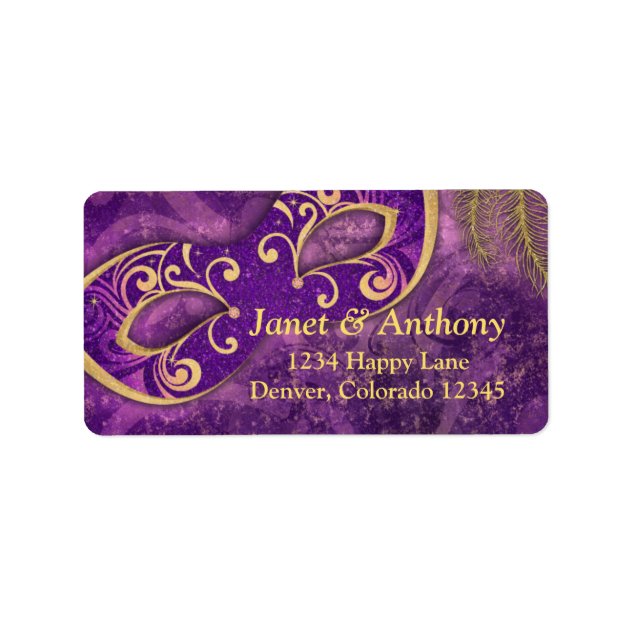 Purple Gold Masquerade Wedding Address Label