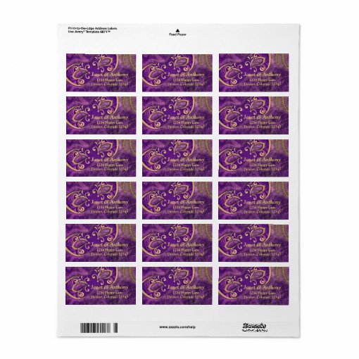 Purple Gold Masquerade Wedding Address Label Zazzle