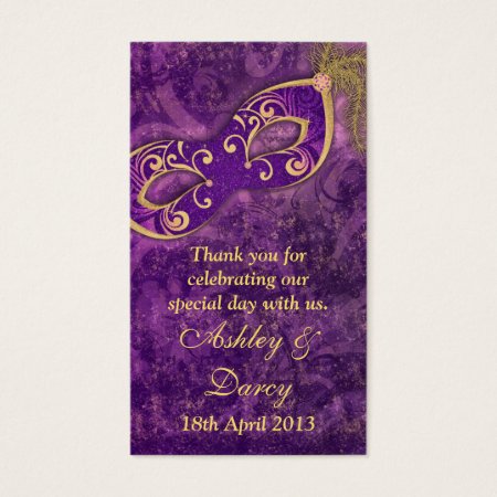 Purple Gold Masquerade Wedding Favour Tags