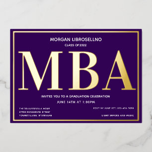 Purple Gold MBA Graduation Foil Invitation