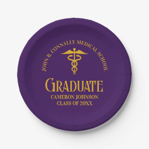 Purple Gold Medical School Graduation Party Paper Plates