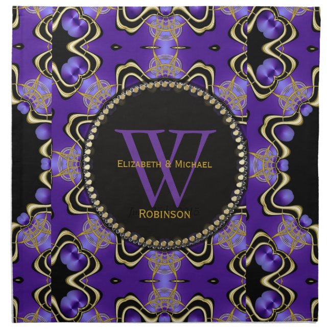 Purple+Gold Medieval Fusion Custom Wedding Napkin (Front)