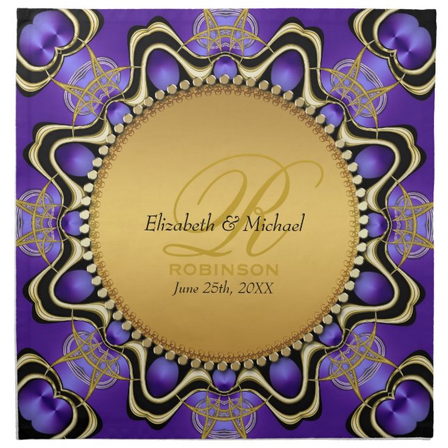 Purple+Gold Medieval Fusion Custom Wedding Napkin (Front)