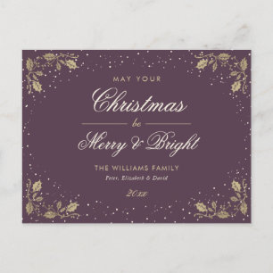 Purple Gold Merry & Bright Holiday Postcard