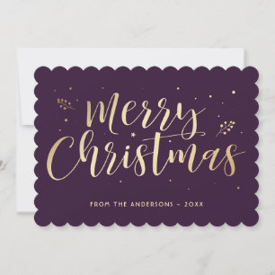 Purple Gold Merry Christmas Calligraphy Holiday Card