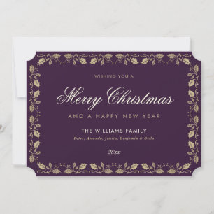 Purple Gold Merry Christmas New Year Card