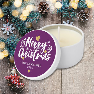 Purple Gold Merry Christmas Personalized Holiday Mini Candle Favors