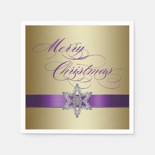Purple Gold Merry Christmas Snowflake Napkins