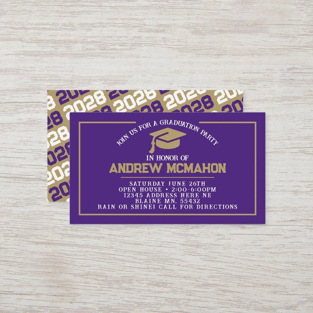 Purple & Gold Mini Graduation Invites (Purple, White & Bronze Gold Mini Graduation Invites for Friends, Team Mates or as Inserts!)
