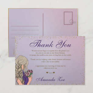 Purple Gold Mis Quince Thank you Note Save The Date
