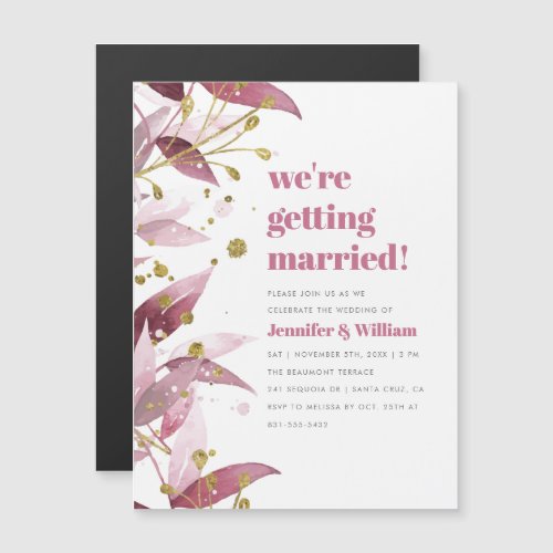 Purple  Gold Modern Bold Lettering Wedding Magnetic Invitation