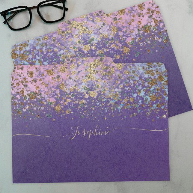 Purple Gold Modern Chic Trendy Calligraphy  File Folder (Creator Uploaded)
